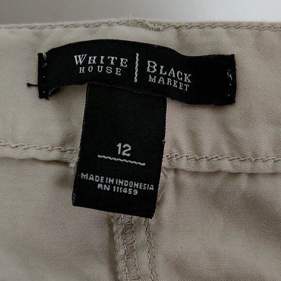 💥5/$25 White House Black Market sz 12 Mini Skirt Straight Khaki Belted Pockets - Picture 4 of 5